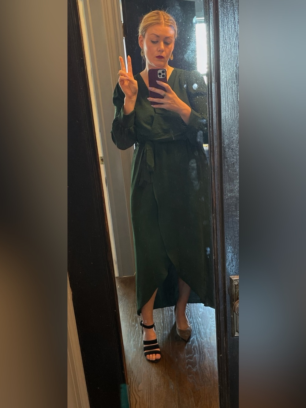 Forest Green Long Sleeve Wrap Maxi Dress